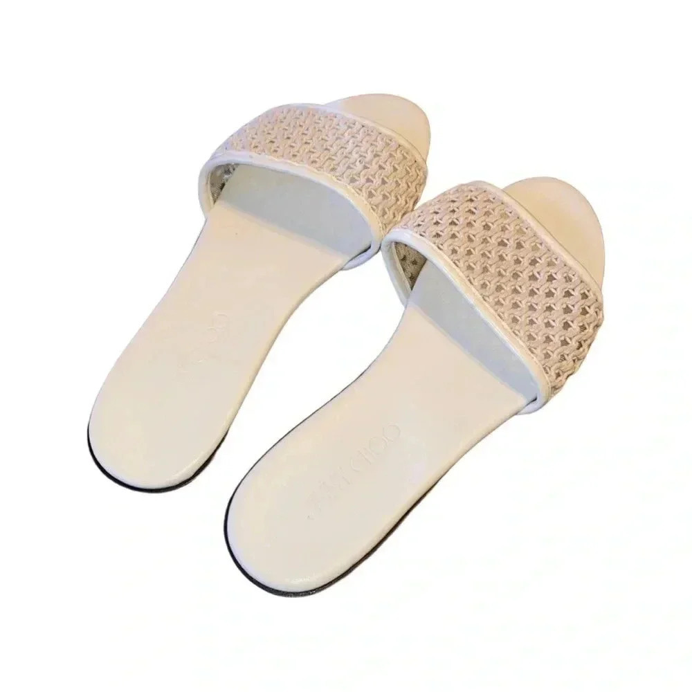 Jimmy Choo Minea White Flat Sandals Size 36.5